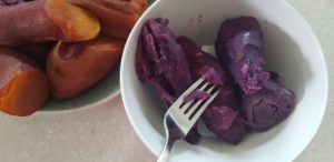 mashing purple sweet potatoes